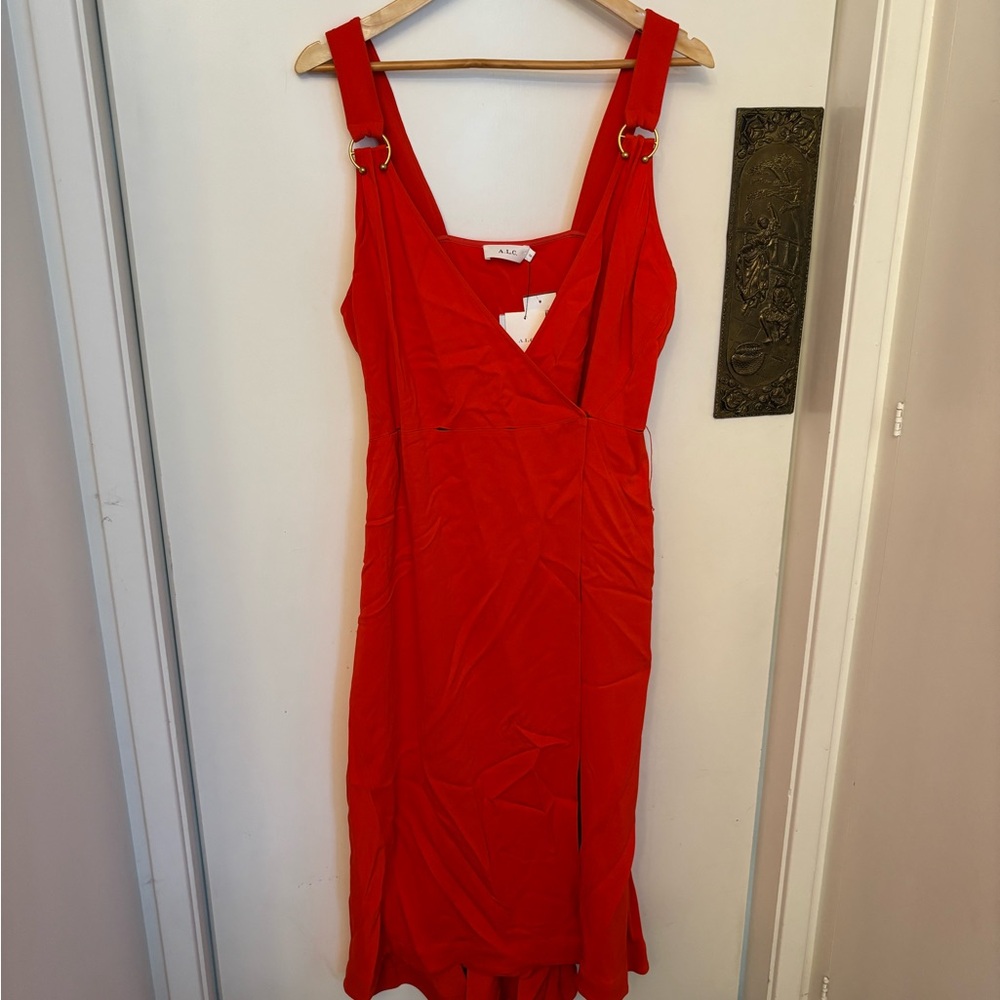 ALC Red Midi Wrap Dress V-Neck Sleeveless